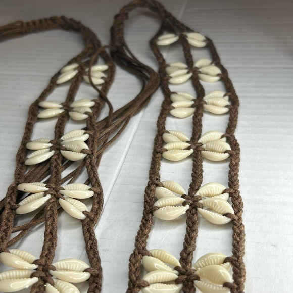 Hawaiian Seashell Belt Long Fits All Puka Shells Brown Lace Macrame L- 70” W- 2” - Picture 1 of 16